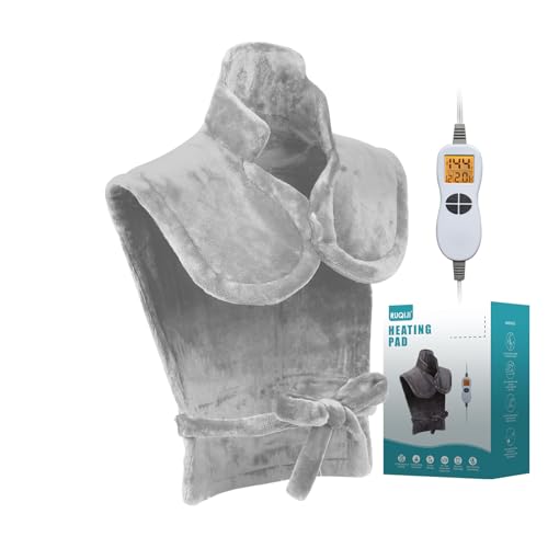 26" x 35" Flannel Neck&Shoulder&Back Heating Pad with 12 Temperature Settings&Countdown Timer, Pain Relief for Back/Neck/Shoulders/Menstrual Pain(Light Grey) - color: 03-light Grey