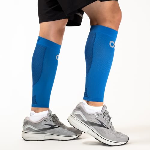 OS1st Calf Compression Sleeves for Men & Women relieves shin splints, leg fatigue and reduces recovery time - color: Blue, size: Medium