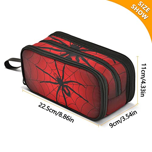 Fisyme Halloween Spider Web Pencil Case Large Capacity Pen Box Makeup Pouch Holder Organizer Stationery Bag for School Office College Traval Adult - color: Multicolor-Red Black