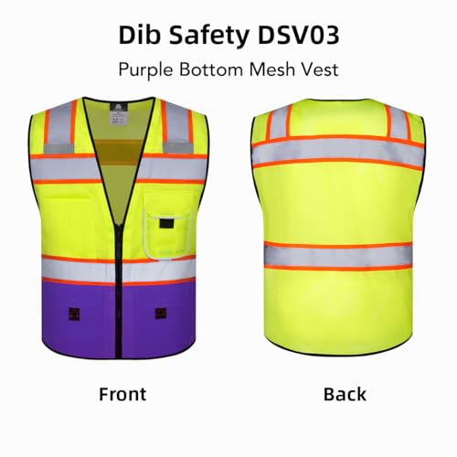 Dib Safety Reflective Safety Vest Made with 3M Tape, Yellow and Purple M - color: Yellow & Purple, size: Medium
