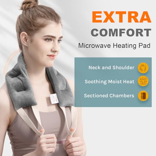 uncn Heating Pad for Neck Shoulders and Back Microwavable Wrap Weighted Neck Warmer 32x5in Microwave Heat Wrap Rice Beanbag Lavender Scented 1.5Pounds - color: Gray