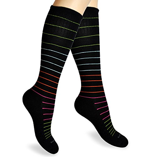 SocksLane Cotton Compression Socks, 15–20 mmHg Graduated Support, Knee-High Medical Compression (Black Stripes S/M) - color: Black Stripes, size: Small/Medium (1 Pair)
