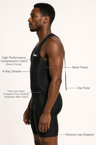 Wixen Men's Performance Triathlon Suit Sleeveless Tri Suit Padded Quick Dry Run Swim Bike - color: Black, size: XX-Large