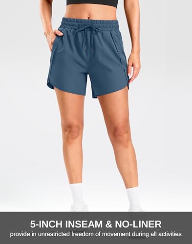 SANTINY Women's 3.5''/5''/7'' Athletic Gym Running Shorts Zipper Pockets - color: Blue, size: XX-Large