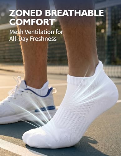 CLOSEMATE Mens Athletic Ankle Socks Cushioned Cotton 7 Pairs - color: 7white, size: 12-15