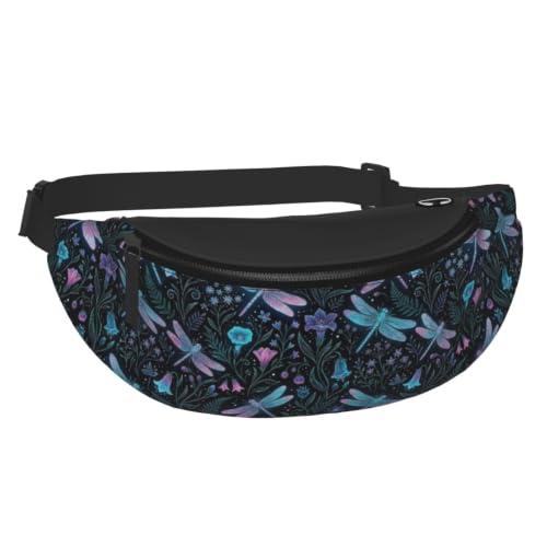Dujiea Fanny Pack, Botanical Dragonflies Waist Bag With Headphone Hole Belt Bag Adjustable Sling Pocket Fashion Hip Bum Bag For Women Men Kids Outdoors Casual Travelling Hiking Cycling - color: Botanical Dragonflies