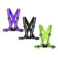Running Reflective Vest Gear 3 Pack, Adjustable Safety Vest High Visible Reflective Belt Straps Night Walking Vest - color: Green,Black,Purple