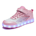 Kids Light up Shoes LED USB Charging Flashing High-top Wings Sneakers Boys Girls Trainers for Festivals Halloween Christmas New Year Party Great Gift - color: Pink White, size: 2 Little Kid