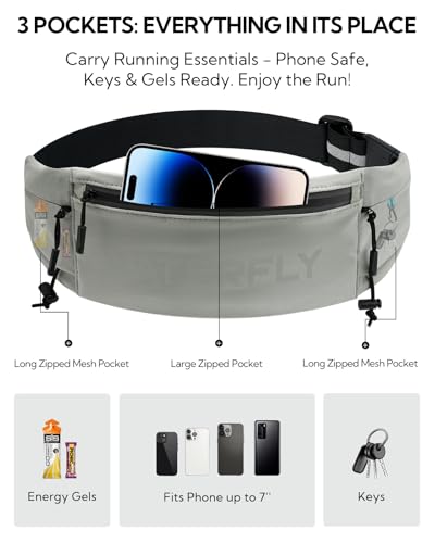 WATERFLY Running Belt Fanny Pack, Runner Race Belt with Bib Clip Gray - color: Gray