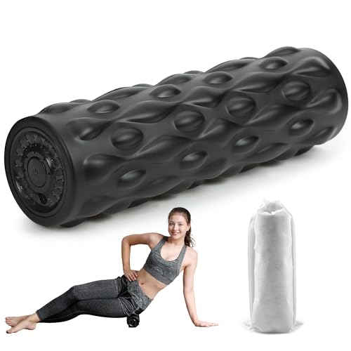 Vibrating Foam Roller,Electric Deep Tissue Massage Roller for Muscle Recovery & Back Pain Relief,4-Speed High Intensity Trigger Point Foam Roller with Carry Bag,Rechargeable Yoga Fitness Roller Black