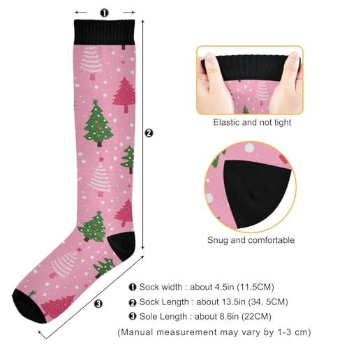 Snowflake Red Christmas Compression Sock for Women Men Funny Support Knee High Socks Running,Nurses,Travel - color: Christmas Trees Pink Polka
