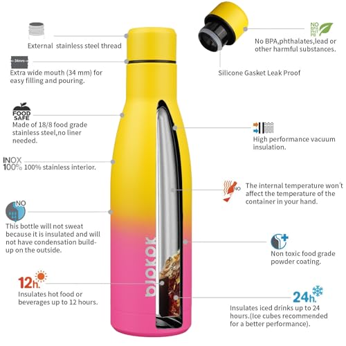 BJPKPK 17oz Skinny Insulated Water Bottle, Stainless Steel Flask - color: Rainbow, size: 17 Ounces