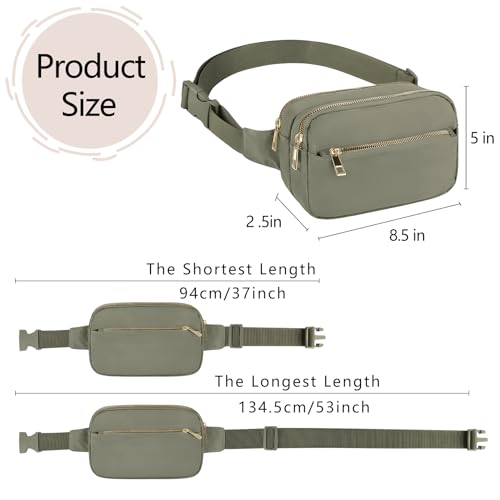 Fashion Fanny Bag-Waist Pack With Adjustable Belt Bag-Unisex Crossbody Pack Khaki Green - color: 3-Zipper Khaki Green