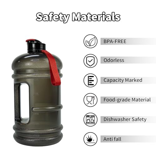 TOOFEEL 1 Gallon Water Bottle,Leakproof,BPA Free,Dishwasher Safe,128 oz Large Water Jug wiht Handle,Travel & Camping & Sports & Gym Water Bottle For Men and Women - Transparent Black - color: Transparent Black, style: 128 oz water bottle