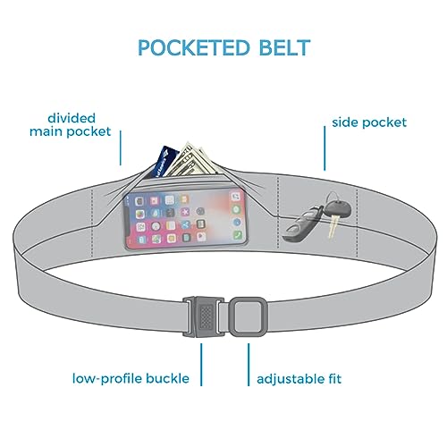 BANDI Running Belt for Women & Men – USA Made No-Bounce Adjustable Waist Pack & Secure Fanny Pack – Fits All Phones, Gels & Essentials – Zipper-Free, Medical Device Friendly - color: Strata Black/White