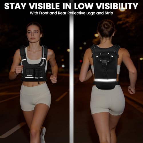 Hydration Pack Vest – Lightweight Chest Pack 2.0L Hands-Free Water Bladder Backpack, Reflective Strips, Adjustable Fit for Men and Women, Ideal for Marathon, Trail Running, Hiking, Cycling - color: Black