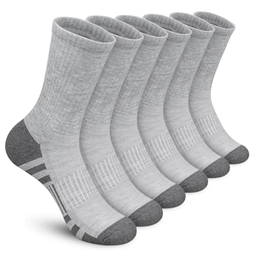 Felicigeely Athletic Crew Socks Cushioned Breathable for Men & Women 6 Pack - color: Double Stripe Grey, size: 6-9
