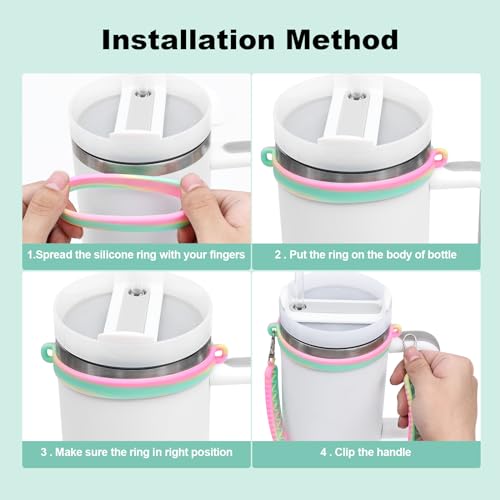 Water Bottle Handle, Silicone Water Bottle Sling, Carrier, Holder with Strap, Fits Most 8-40oz Bottles Stanley Cup Accessories - color: Pink-Yellow-Green