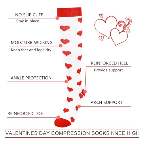 Junely Compression Socks for Women Knee High Socks Funny - color: Heart White