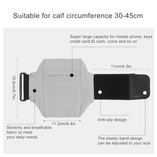 Amabro Leg Phone Holder Non Slip Cellphone Thigh Ankle Wallet Armband Strap - color: Gray, size: 30-45cm