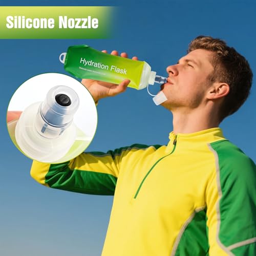 AXEN Soft Flask TPU Foldable Running Hydration Flask, Soft Collapsible Water Bottle for Hydration Pack Cycling Marathon Running Hiking - color: Gradual Green-500ml