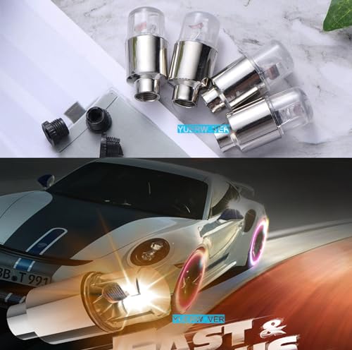 4 Pack LED Valve Stem Caps Lights for Car Tires Wheel Assemblies Light up Air Neon Bicycle Motorcycle Tyre Bike Truck Golf Cart for Kids Men Women(4 White) - color: 4 White
