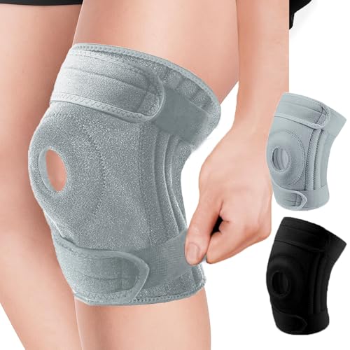 Knee Brace for Men Women with Side Stabilizers,Patella Gel Pad Compression Sleeve,Non Slip Knee Compression Support for ACL Meniscus Tear Running Arthritis,Pain Relief,Injury Recovery - color: Grey