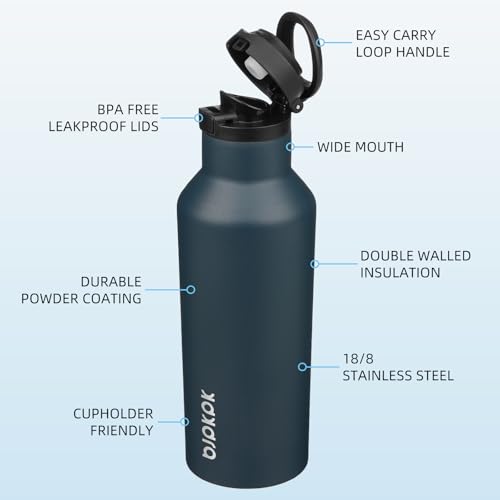 BJPKPK 17oz Insulated Thermal Water Bottle, Straw & Handle, Stainless Steel - color: Navy Blue, size: 17 Ounces