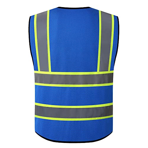 Safety Vest for Men Women Reflective Construction Vest Hi Vis ANSI Standard - color: Blue-h, size: Large