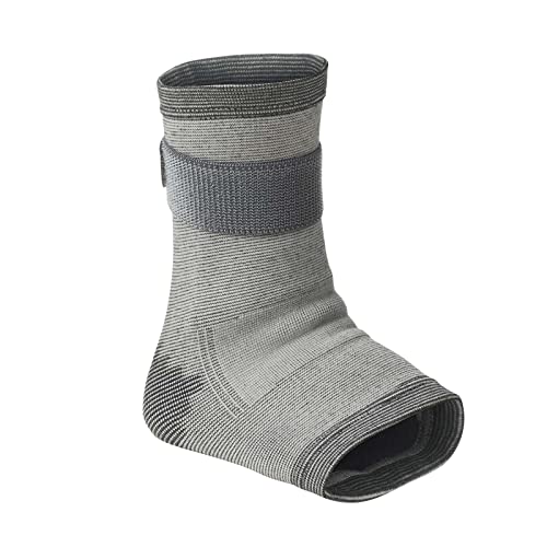 Rehband QD Knitted Ankle Support Brace, Breathable Elastic Ankle Sleeve with Adjustable Strap, Compression Ankle Support for Stability, Pain Relief & Sports Performance, Colour:Grey, Size:Medium - size: Medium