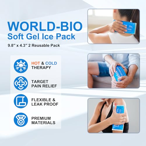 Soft Ice Packs Reusable Gel Pack 2, Hot and Cold Gel Ice Packs for Injuries, Headaches, Joint Pain Relief, Comfort Ice Pack Flexible Therapy on Neck, Ankle, Knee, Leg, Shoulder, Elbow, Wrist, Feet - color: 9.8" X 4.3" - 2 Ice Packs