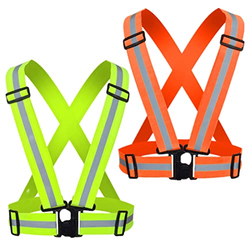 Reflective Vest, High Visibility Safety Vest Straps Reflective Gear for Night Running Walking Cycling for Men Women Kids - color: Orange+green