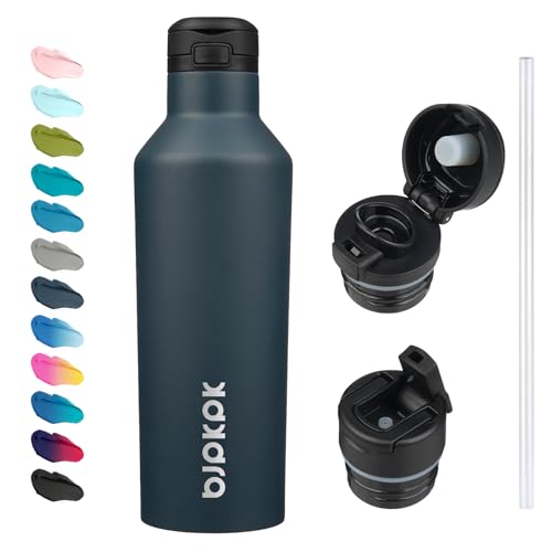 BJPKPK 25oz Insulated Thermal Water Bottle, Straw & Handle, Stainless Steel - color: Navy Blue, size: 25 Ounces