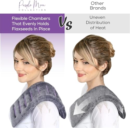 Purple Moon Collection - Microwavable Heating Pad for Neck & Shoulders - 6x16, Gray - Flaxseed Heat Pack - Weighted Hot & Cold Therapy Compress Wrap for Pain Relief, Menstrual Cramps, Sore Muscles - color: Gray