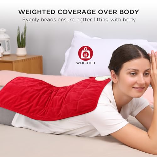 Comfytemp Weighted Heating Pad for Period & Back, FSA XL Heat Pad, 12"x24" - color: Red