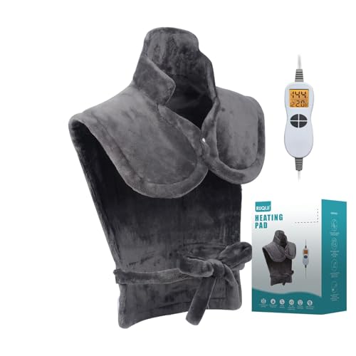 26" x 35" Flannel Neck&Shoulder&Back Heating Pad with 12 Temperature Settings&Countdown Timer, Pain Relief for Back/Neck/Shoulders/Menstrual Pain(Dark Grey) - color: 03-dark Grey