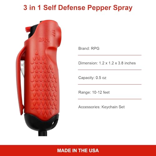Pepper Spray, Self Defense OC Pepper Spray Keychain, 12 ft Range, 0.5 fl oz - color: Scarlet Red