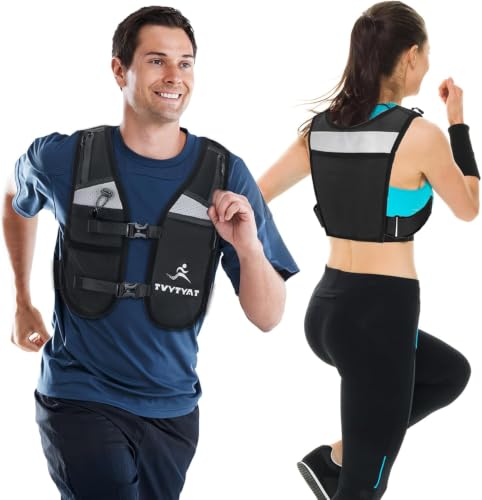 Jogging Vest for Men Women, Lightweight and Small Breathable Hydration Workout Vest with Multiple Pockets for Phones and Water Bottles （Reflective）