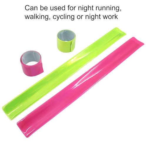 12 Pcs Reflective Snap Bands High Visibility Reflectors for Night Cycling, Jogging, and Working - color: Green、Pink