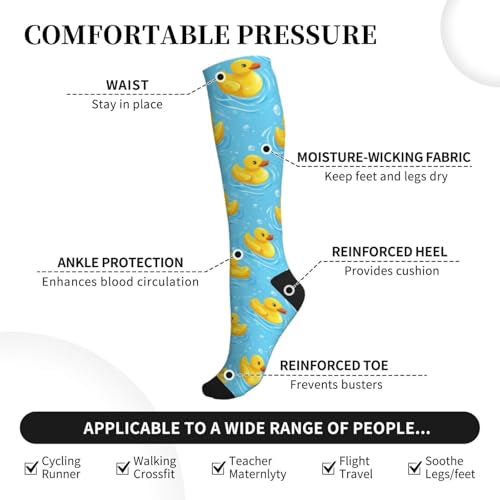 Cute Compression Socks Knee High Support Stockings Women Men - color: Cute Yellow Duck