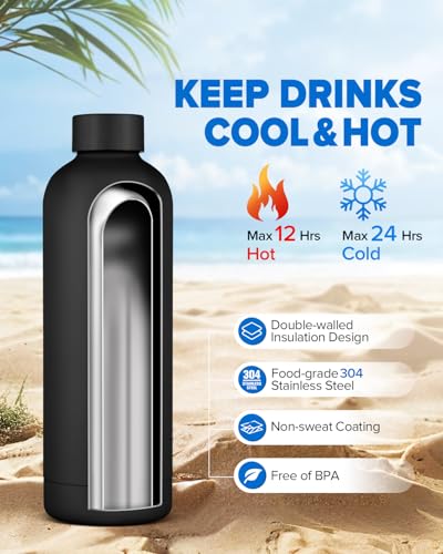 Stainless Steel Insulated Water Bottle no straw for Travel, Gym, 23oz, Black - color: Black, size: 23 Ounces
