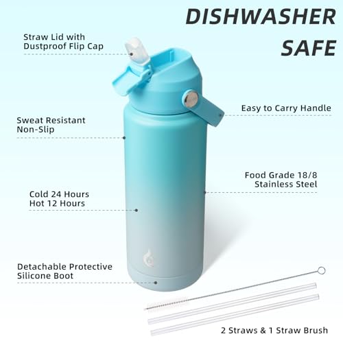 BJPKPK 24oz Insulated Water Bottle, Stainless Steel Bottle with Straw Lid - color: Sea Salt, size: 24 Ounces