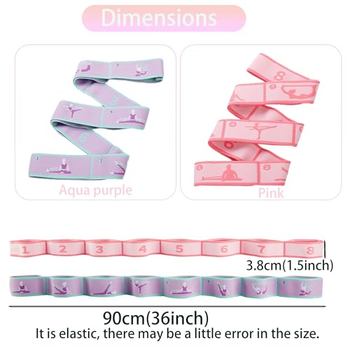 2pcs Stretch Strap for Kids,Elastic Yoga Stretching Strap with Loops, Multi-Loop Adjustable Exercise Stretching Bands，Stretching Resistance Ballet Bands for Dance, Latin, Gymnastics Exercis -8Loops - color: A