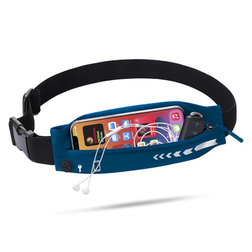 USHAKE Slim Running Belt Women Men, Bounce Free Fanny Pack Phone Holder - color: Navy Blue