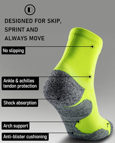 Quarter Compression Socks for Men Women, Cushioned Running Hiking Socks - color: Hi-viz Yellow (4 Pairs), size: X-Large