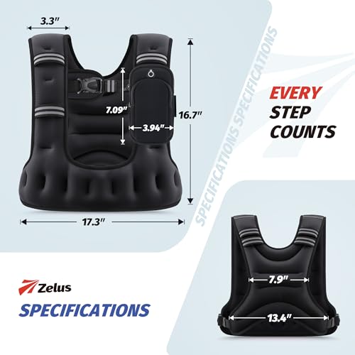 ZELUS Weighted Vest for Women & Men, U-Shaped Running Vest with Arm Pocket - color: Black, size: 16LB