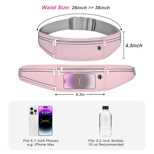 Slim Running Belt for Women Men,Runners Fanny Pack Phone Holder,Money Belt,Running Gear Accessories,with 3 Pockets (Jet Pink) - color: Jet Pink