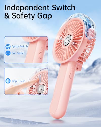SWEETFULL Portable Misting Fan - 180° Foldable Handheld Personal Fan with Mist Spray, 3 Speeds, 30ml Water Tank, USB Rechargeable for Travel, Outdoors, Makeup, Camping, Home, and Office Use - color: Pink