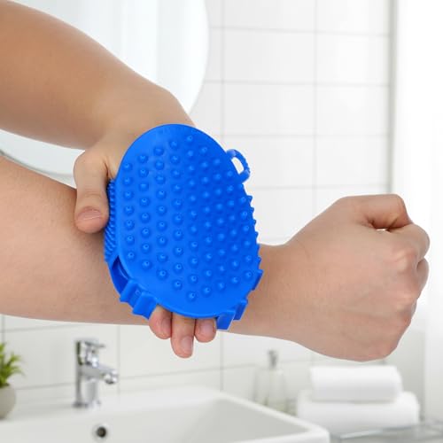 Handheld Massage Glove - 2pcs Palm Shaped Body Roller Tool with 360-degree 7 Roller Balls for Neck Shoulder Back Legs Feet in Shower or Bath, Water-Resistant PVC - 5.2x3.9x1.5in