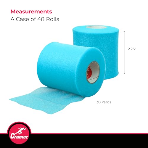 Cramer Tape Underwrap, Bulk Case of 48 Rolls of PreWrap for Athletic Taping, Hair Tie, Headband, Patellar Support, Pre-Wrap Athletic Tape Supplies, 2.75" X 30 Yard Rolls of Pre Wrap, Bright Teal - color: Bright Teal